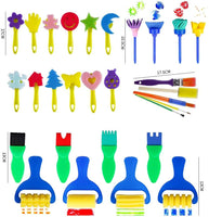 STEFORD - Juego de brochas de pintura con esponja para niños pequeños, 29 piezas de esponjas de espuma para niños, kit de herramientas de pintura para niños pequeños - Arteztik
