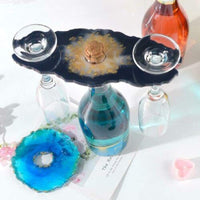 Soporte de silicona para copas de vino, molde de resina para molde de copa, herramienta de epoxi, moldes de silicona, estante para botellas, bandeja de cristal, herramientas de resina, manualidades (2 portavasos + 4 posavasos) - Arteztik
