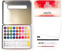 Pagos - Juego de pintura de acuarela - Kit de arte de 36 colores vivos con 10 hojas de papel de acuarela - Lápiz de dibujo con esponja rellenable, pincel, set de regalo para adultos, niños, principiantes, artistas, estudiantes - Arteztik
