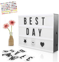 Onerbuy - Caja de luces de cine con luces LED y letras decorativas con símbolos para festivales, cumpleaños, aniversario, boda, motas, tamaño A4 - Arteztik
