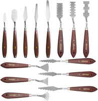 Ationgle Paleta cuchillo 14 piezas de acero inoxidable espátula suministros de pintura con mango de madera para pintura al óleo, mezcla acrílica y textura - Arteztik
