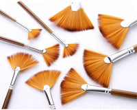 WODE Shop Juego de 9 pinceles para ventilador de artista, de nailon, con mango largo, pinceles para pintura al óleo acrílica, acuarela - Arteztik
