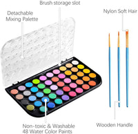 Juego de pintura de acuarela de 48 colores actualizados, lavable, con 3 pinceles y paleta, no tóxico para niños, adultos, principiantes y artistas, haz que tu pintura hable - Arteztik
