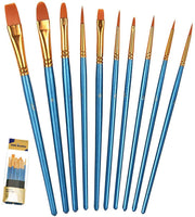 BOSOBO - Juego de 10 pinceles de pintura de punta redonda de nailon, pinceles de pintura de detalle para artista de cabello, pinceles de acuarela de aceite acrílico fino profesional para cara, uñas, arte corporal, manualidades, modelo de pintura en miniat - Arteztik
