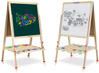 LingXiStudio - Caballete de madera todo en uno para niños con rollo de papel de doble cara para pizarra blanca, accesorios magnéticos - Arteztik
