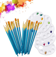 Juego de 20 pinceles de pintura con 5 bandejas de pintura para niños y adultos, palé de pintura y pincel para pintura acrílica de acuarela y pintura corporal para rostro o roca (25 piezas) - Arteztik
