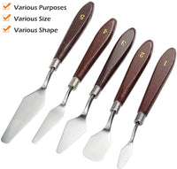 Juego de 5 cuchillos de paleta con 10 pinceles de pintura, FineGood acero inoxidable espátula pintura al óleo metal cuchillo mango de madera y cepillo de pelo de nailon para artistas principiantes - Arteztik
