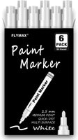 Rotuladores de pintura blanca, 6 unidades de 0.098 in, punta media, marcador de pintura blanca permanente para madera, roca, plástico, piel, cristal, piedra, metal, tela, cerámica, tela, neumático, marcador de pintura a base de aceite - Arteztik
