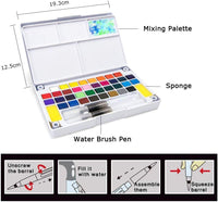 Sethruki Juego de pintura para acuarela, 36 colores vivos en caja de bolsillo con 2 pinceles de acuarela, 1 paleta de colores de acuarela para estudiantes, niños, principiantes - Arteztik
