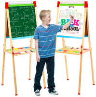KAVAVO Caballete de madera para niños con letras magnéticas, caballete de pie ajustable, pizarra blanca de dibujo de doble cara, utilizado para la educación temprana. - Arteztik

