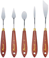 DerBlue Juego de 5 cuchillos de paleta de artista de acero inoxidable, espátula, paleta, cuchillo, rascador de mezcla, herramientas de arte delgadas y flexibles para pintura al óleo, mezcla acrílica, etc. - Arteztik
