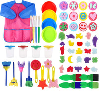 FOVERN1 60 piezas de pintura de esponja para niños, kit de pinceles de pintura para niños, juego de pinceles de pintura de espuma, tazas de pintura con 1 delantal de pintura impermeable - Arteztik
