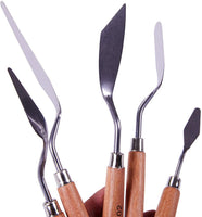 MEEDEN 5 Pcs Artist Stainless Steel Spatula Palette Knife Set,Solid Beech Wood Grip Handle,Perfect for Oil, Acrylic Painting&Color Mixing,Cake Icing for Artist,Art Students,Painting Lovers - Arteztik
