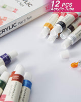 COLOUR BLOCK Juego de pintura acrílica – 12 tubos de pintura acrílica I 12 piezas de nailon marrón, 4 tablas de pintura acrílica I 40 hojas blancas de 37 libras 9 x 12 pulgadas paleta de papel a prueba de sangrado - Arteztik
