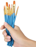 Juego de 10 pinceles de pintura acrílica, juego de pinceles de nailon, punta redonda, pinceles para pintura al óleo, acuarela, kit profesional para artistas, arte de uñas faciales, para niños y adultos - Arteztik

