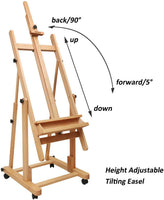 Caballete de estudio con marco en H, muy resistente, versátil, de madera de haya maciza para artista, caballete de pintura ajustable, móvil e inclinable, disponible - Arteztik
