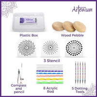 ARTENIUM Mandala Dotting Tools, Dotting Mandalas Herramientas incluidas, Mandala Painting Kit, Incluye madera Pebble, Mandala Stencil, Mandala Kit, Stone Painting Kit, Rocas para Pintura 22 Piezas - Arteztik
