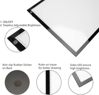 Longan Craft - Caja de luz LED A3 ultradelgada, portátil, sin niveles, intensidad regulable, con estuche de transporte, para artistas, dibujos, tatuajes, croquis, animación - Arteztik
