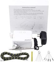 SAKAI Kit de aerógrafo de dos etapas portátil compresor de aire a presión Kit con aerógrafo Kit de limpieza para maquillaje arte pintura tatuaje decoración de pasteles belleza de uñas - Arteztik
