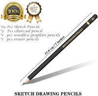Lápices de dibujo premium – 24 piezas profesionales juego de lápices incluye grafito, carbón y lápices de borrador (7H-14B), lápices de grafito sombreado para artistas adultos y niños, bocetos - Arteztik
