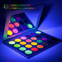 Eyeshadow Palette Glow in the Dark Pigment Neon Glow Paint Eyeshadow Set with UV Black Light Reflective Wall Paint – 24 Colors Kit – High Pigmentation, Makeup Kit UV Glow Blacklight Matte and Glitter (24 Color) - Arteztik
