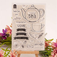 Tarjeta de felicitación de cumpleaños con diseño de taza de té, de goma, con sello transparente, para álbumes de recortes y fotos, para hacer tarjetas y sellos transparentes - Arteztik
