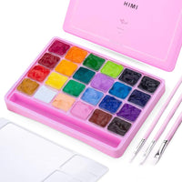 HIMI Jelly Gouache Juego de pintura, 24 colores x 1.0 fl oz/1 oz Jelly Cup diseño con 3 pinceles de pintura y paleta en un estuche de transporte para artistas, estudiantes, principiantes, pintura de acuarela opaca (rosa) - Arteztik
