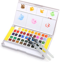 Dainayw Juego de acuarelas profesionales, 48 acuarelas surtidas, perfecto juego de acuarela, kit de acuarela de viaje, incluye 2 cepillos de agua, 2 esponjas y una paleta de mezcla - Arteztik
