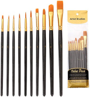 Juego de pinceles de pintura, 10 pinceles planos para acuarela, aceite, pintura acrílica y manualidades, uñas, pintura facial (cepillo negro) - Arteztik
