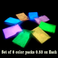 Skogfe polvo de pigmento que brilla en la oscuridad para polvo luminoso de limo, seguro no tóxico, 4.16 onzas (0.53 oz/color) para uñas limosas, festivales de música, resina, conciertos, Halloween - Arteztik
