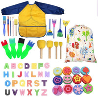 Juego de pintura para niños de Early Learning, juego de herramientas de pintura de esponja lilana para niños, delantal impermeable con pinceles de pintura, espuma en forma de letra, bolsa de almacenamiento (57 piezas) - Arteztik
