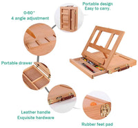 Caballete de mesa ajustable de madera de haya, caballete de escritorio portátil para pintura, bocetos, dibujo con cajón de almacenamiento y 1 paleta de pintura, adecuado para adultos, niños, principiantes y artistas - Arteztik
