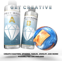 Kit de resina epoxi de 32 onzas de Genuine Crafts, transparente y perfecto para moldes de silicona, joyas, arte, revestimiento, vasos, y más, para usar con aditivos como purpurina, polvo de mica y pigmento líquido. - Arteztik
