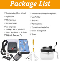 Airbrushing System Kit with Portable Mini Air Compressor -Dual -Action Airbrush Spray Gun Airbrush Cleaning Pot Tools, Hose with Airbrush Set for Makeup,Nails,Cars,Craft,Cake Decorating - Arteztik
