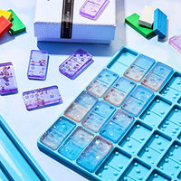2 Pieces Domino Mold and Domino Tray Mold Set 28 Cavities Domino Silicone Resin Mold Domino Tile Rack Epoxy Mold with 3 Boxes Metallic Foil Flakes for Candy Soap Clay Chocolate Pendants DIY Crafts - Arteztik
