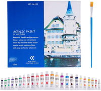 Juego de pintura acrílica, 24 pinturas acrílicas, 24 tubos de 0.4 fl oz y 1 pincel para artistas, juego de arte para adultos y niños, perfecto para lienzo, madera, cerámica, tela, ideal para pintar. - Arteztik
