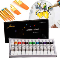 Jinzi - Pintura para vidrieras con base de laca para pintura de cristal teñido superior, pintura permanente para ventana (12 colores x 0.84 fl oz) - Arteztik
