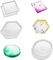 Moldes de posavasos para fundición de resina, 6 piezas DIY resina posavasos moldes de silicona, incluye hexágono, redondo, cuadrado para fundición con resina decoración del hogar, apto para adultos y niños - Arteztik
