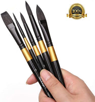 Dainayw - Juego de pinceles de acuarela para pintura profesional de artistas, para acuarelas Gouache, 5 unidades, mango negro dorado - Arteztik
