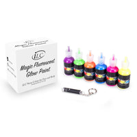 6 botellas, 28.3 g Pintura UV para el cuerpo brillante con luz negra fluorescente, segura para la piel, lavable, no tóxica, kit de seis colores - Arteztik
