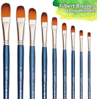 Filbert - Juego de pinceles de pintura, 9 unidades, pinceles profesionales para pintura acrílica de acuarela, pinceles de mango largo, pelo de nailon - Arteztik
