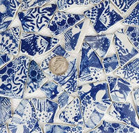 Lanyani Roto China Mosaico Azulejos, Azulejo de cerámica de porcelana azul y blanca esmaltado irregular para manualidades - Arteztik

