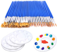 60 brochas planas para palés de pintura con 5 paletas redondas para niños, pinceles de pintura para niños, pinceles de nailon, cepillo pequeño, pintura acrílica, acuarela, pintura para artistas, pintura, fiesta, aula - Arteztik
