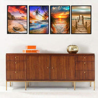 SIIYIX 6 juegos de pintura de diamante 5d con perforación completa, pintura de diamante Dotz por números, kits de playa para adultos y niños, regalos de inauguración de la casa, playa, barco, mar, atardecer, 12 × 16 pulgadas (un paquete de 6 juegos) - Arteztik
