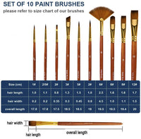 Juego de pinceles de pintura acrílica – 10 tamaños diferentes de pinceles de pintura para acuarela acrílica óleo Gouache – Regalo perfecto para principiantes, adultos, estudiantes o profesionales - Arteztik

