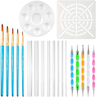 Petift 20 piezas Mandala Rock pintura pluma puntero herramienta bandeja de pintura, palo acrílico transparente, punta herramienta de taladro, más plantilla, cepillo azul para colorear, dibujo y dibujo, manualidades para niños, arte de uñas, pintura - Arteztik
