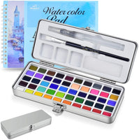 PACETAP Juego de acuarela, 50 colores vibrantes, kit de acuarela Gouache con 24 hojas de 5.64 oz de almohadilla de boceto, cepillo de agua dentro de caja de metal para niños y adultos - Arteztik
