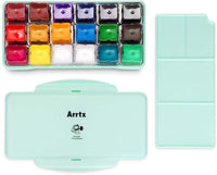 Arrtx AJG-001 Gouache - Juego de pinturas con diseño de taza de gelatina, 18 colores × 1.0 fl oz en una caja de plástico con una paleta, adecuado para estudiantes, aficionados, artistas (Primrose) - Arteztik
