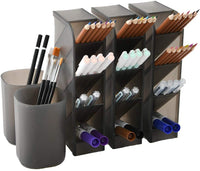 Organizador de escritorio grande de 3 piezas - Organizador de bolígrafos para oficina, escuela, suministros para el hogar, soporte de almacenamiento de bolígrafo blanco translúcido, alta capacidad, juego de 3, 12 compartimentos (soporte grande para bolígr - Arteztik
