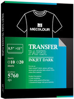 MECOLOR Papel de transferencia de hierro para inyección de tinta, 20 hojas para tela oscura 7.9 x 11.0 in, A4 para camiseta, bolsas, bolsas para cualquier impresora Epson HP Canon sawgrass Inkjet, papel de transferencia de impresión de larga duración para - Arteztik
